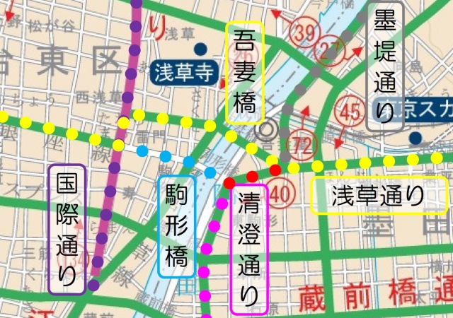 吾妻橋付近の道筋の図